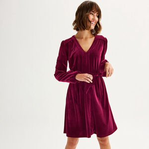 Draper James Long Sleeve Belted Red Velvet Dress Large